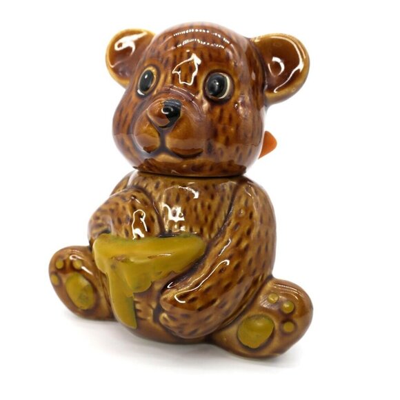 Ceramic Bear Honey Pot Jar with Dipper Houston Foods 3 Piece Retro 80s Kitsch - Picture 2 of 7